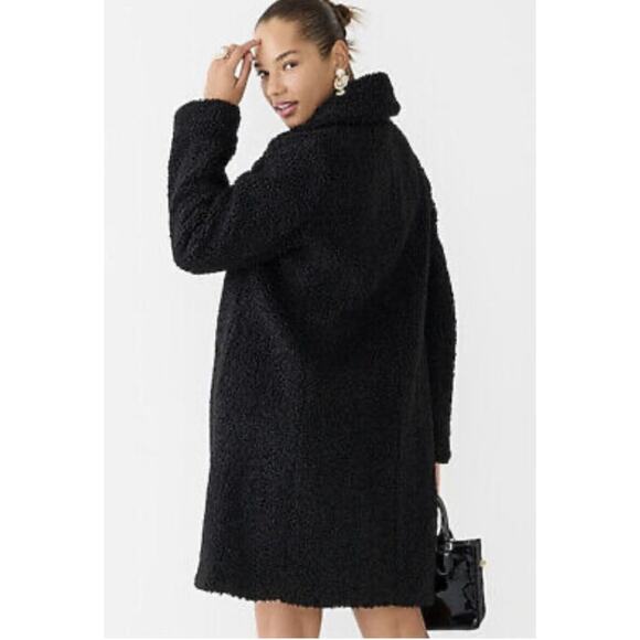 J. CREW COAT TEDDY LONG WINTER SHERPA FAUX FUR SHEARLING LONGLINE BLACK COLLARED - Picture 1 of 9